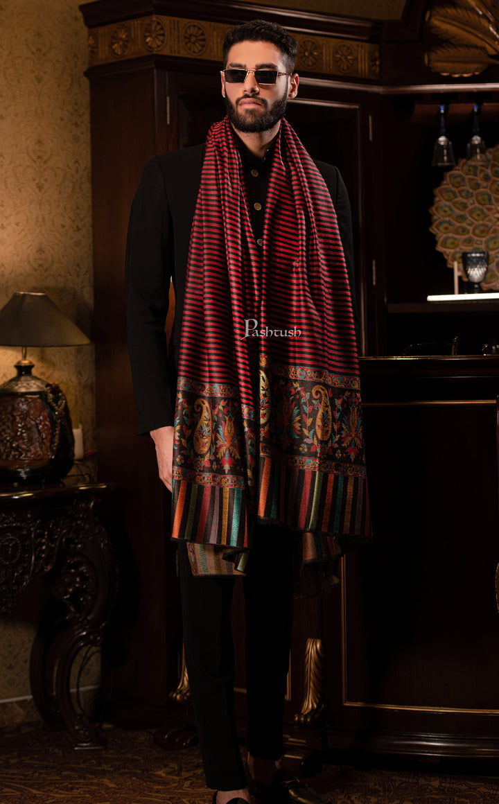 Pashtush India Mens Shawls Gents Shawl Pashtush men Extra Fine Wool shawl, Jacquard Palla design, Maroon