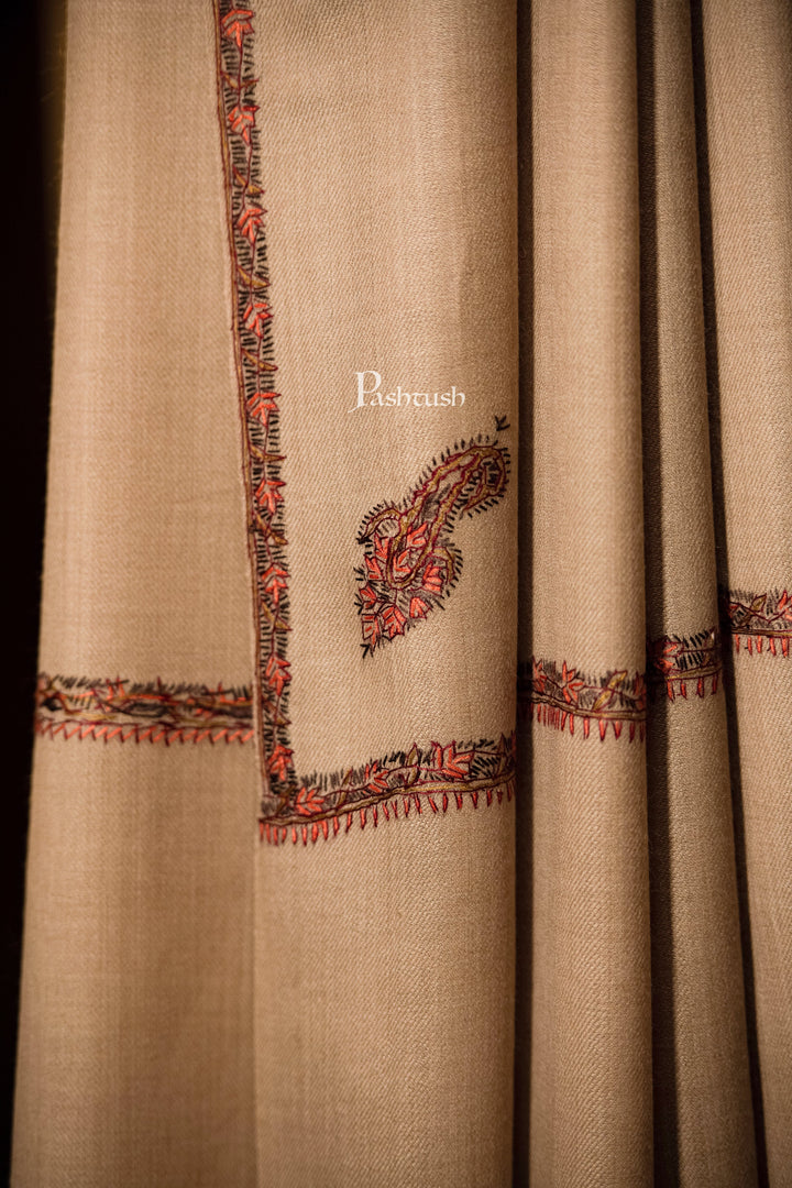 Pashtush India Mens Shawls Gents Shawl Pashtush men Hand Embroidery Woollen shawl, Kingri design, Full Size, Beige