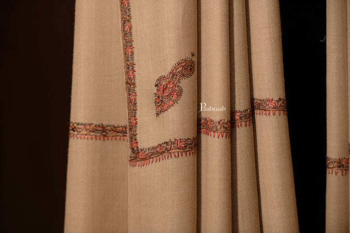 Pashtush India Mens Shawls Gents Shawl Pashtush men Hand Embroidery Woollen shawl, Kingri design, Full Size, Beige