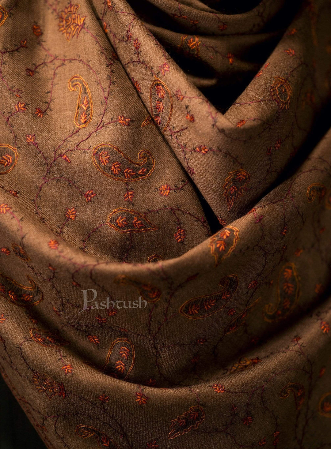 Pashtush India 100x200 Pashtush Mens 100% Kashmiri Hand Embroidered Jaal Stole, Pure Wool, Woolmark Certified