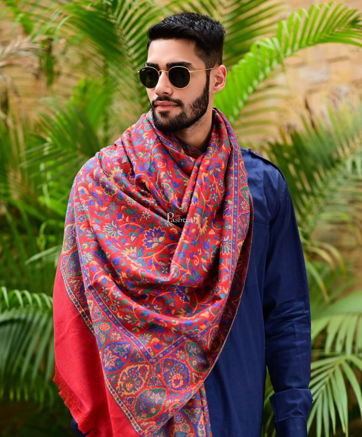 Pashtush India 100x200 Pashtush Mens Reversible Twin Color 100% Pure Wool Ring Soft Kaani Weave Shawl, Woolmark Certified