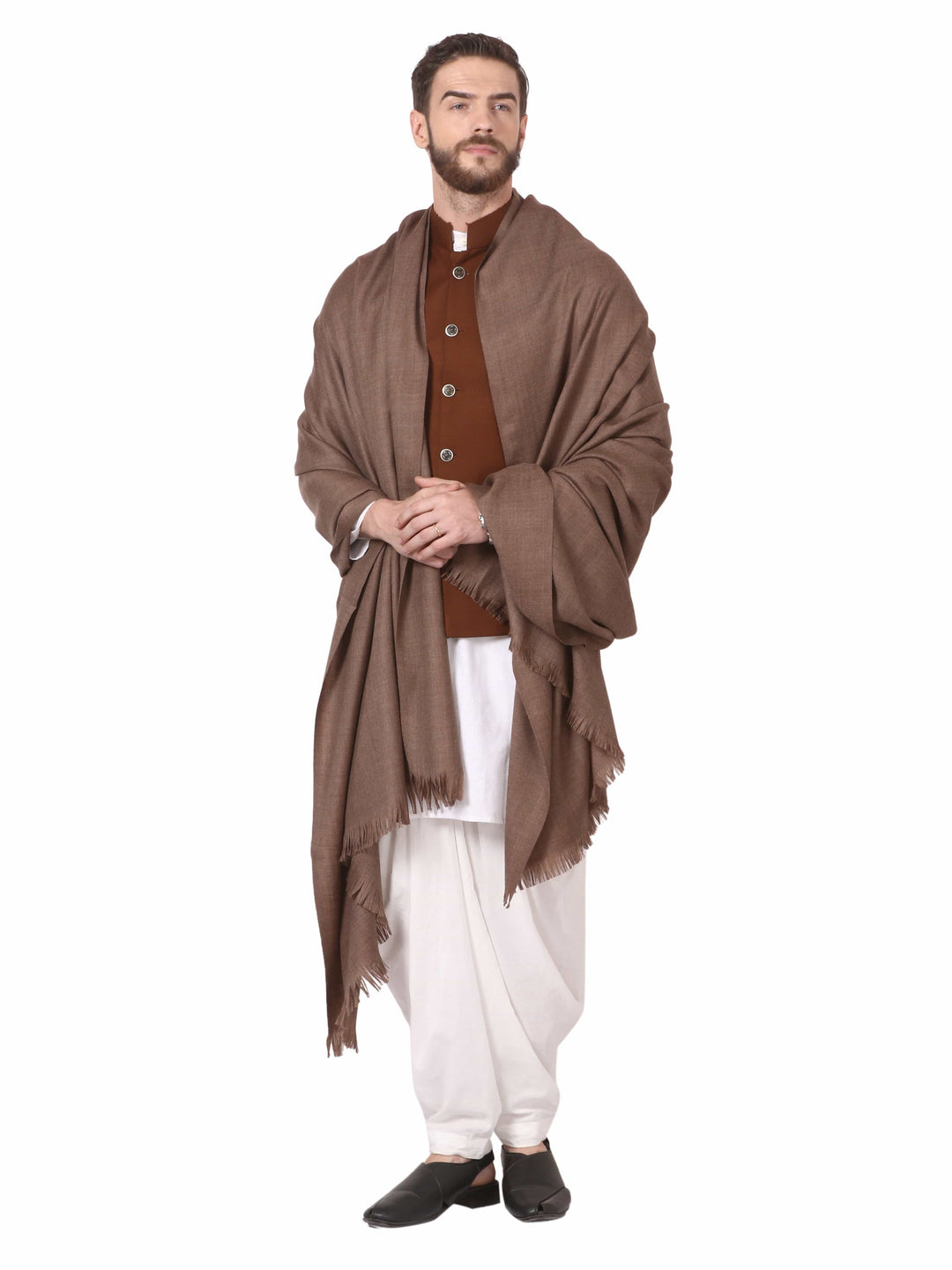 Pashtush India Mens Shawls Gents Shawl Pashtush Mens 100% Pure Wool With Woolmark Certificate Shawl,  Design, Dark Beige