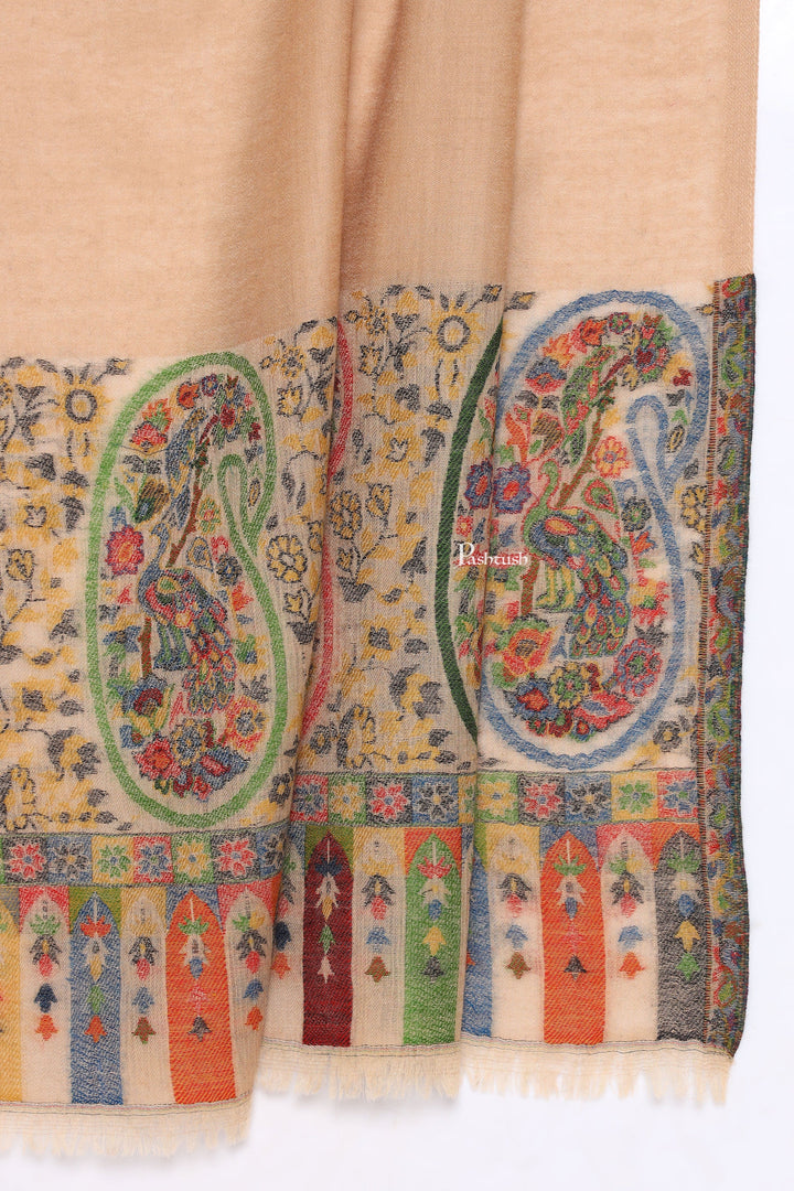 Pashtush India Mens Scarves Stoles and Mufflers Pashtush Mens 100% Pure Wool With Woolmark Certificate Stole, Ambi Design, Beige