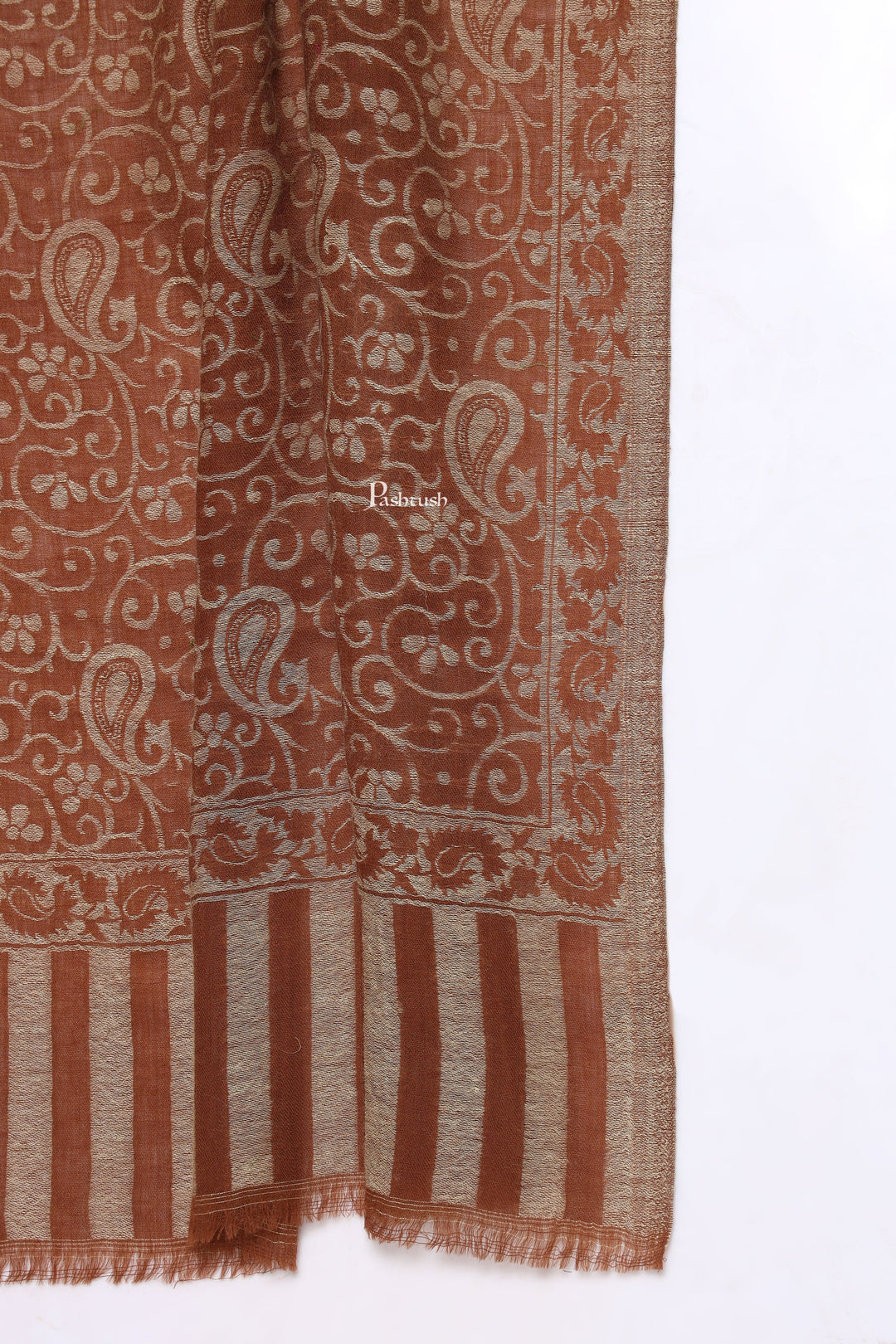 Pashtush India Mens Scarves Stoles and Mufflers Pashtush Mens 100% Pure Wool With Woolmark Certificate Stole, Paisley Design, Brown