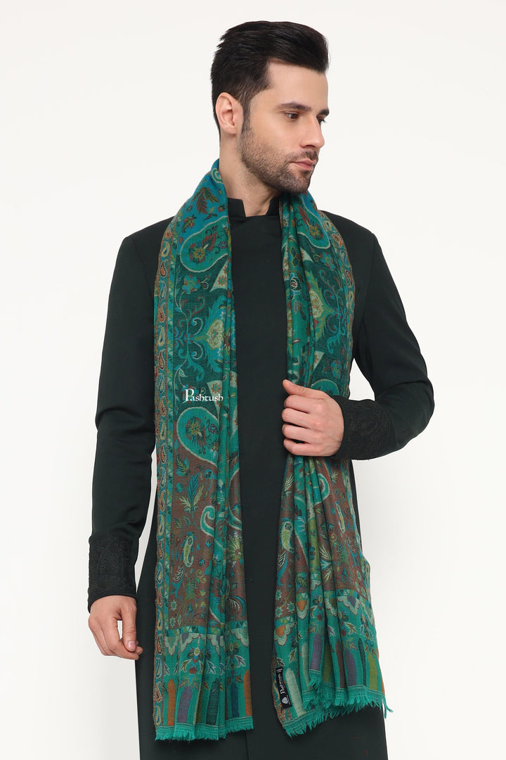 Pashtush India Mens Scarves Stoles and Mufflers Pashtush Mens 100% Pure Wool With Woolmark Certificate Stole, Paisley Design, Green
