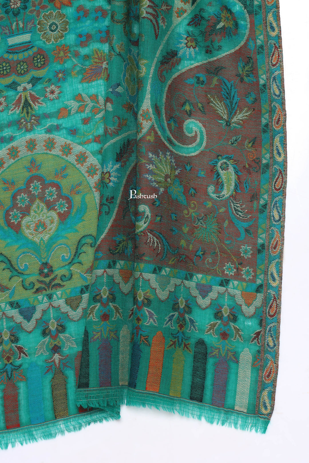 Pashtush India Mens Scarves Stoles and Mufflers Pashtush Mens 100% Pure Wool With Woolmark Certificate Stole, Paisley Design, Green