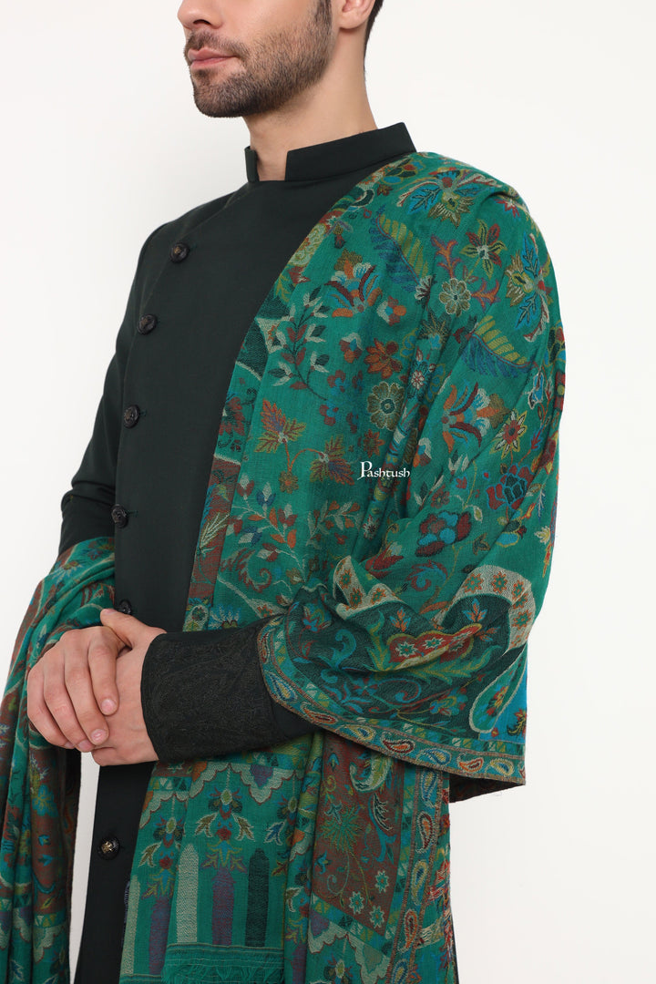 Pashtush India Mens Scarves Stoles and Mufflers Pashtush Mens 100% Pure Wool With Woolmark Certificate Stole, Paisley Design, Green