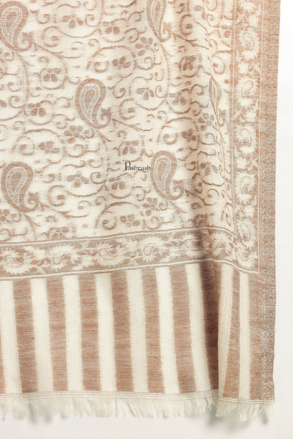 Pashtush India Mens Scarves Stoles and Mufflers Pashtush Mens 100% Pure Wool With Woolmark Certificate Stole, Paisley Design, Ivory