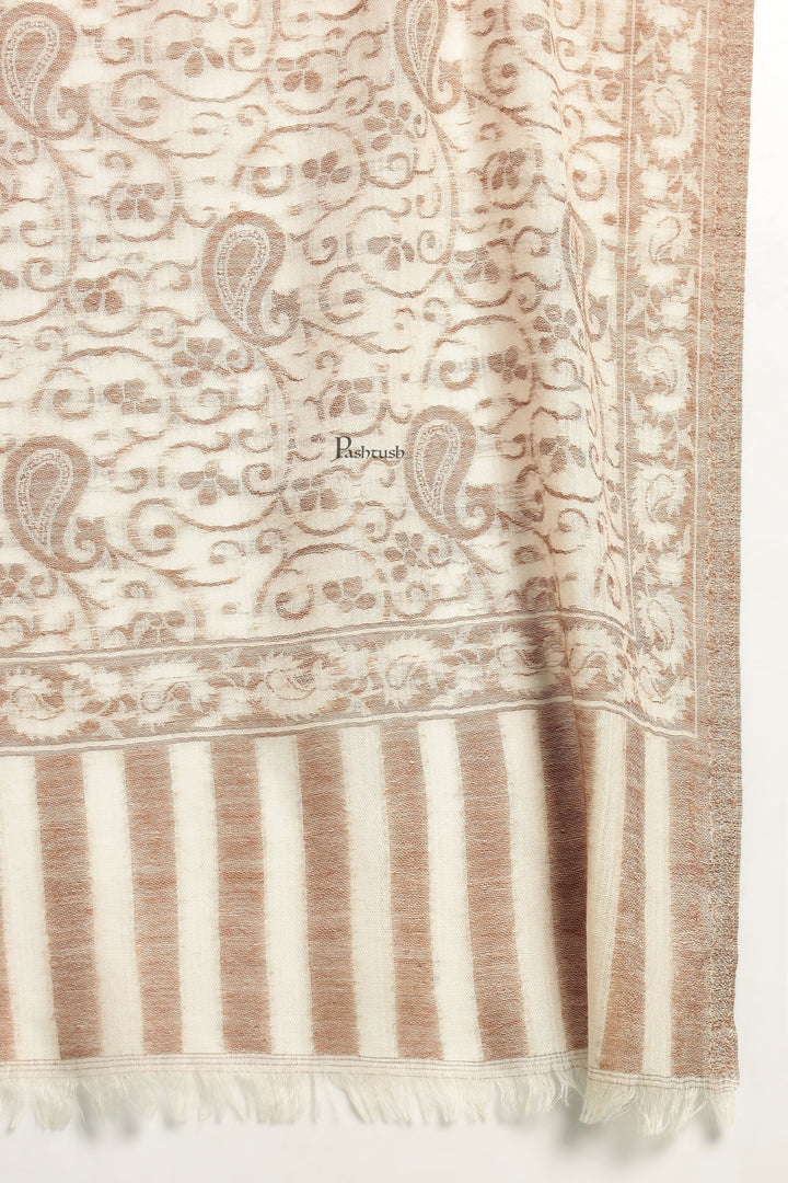 Pashtush India Mens Scarves Stoles and Mufflers Pashtush Mens 100% Pure Wool With Woolmark Certificate Stole, Paisley Design, Ivory