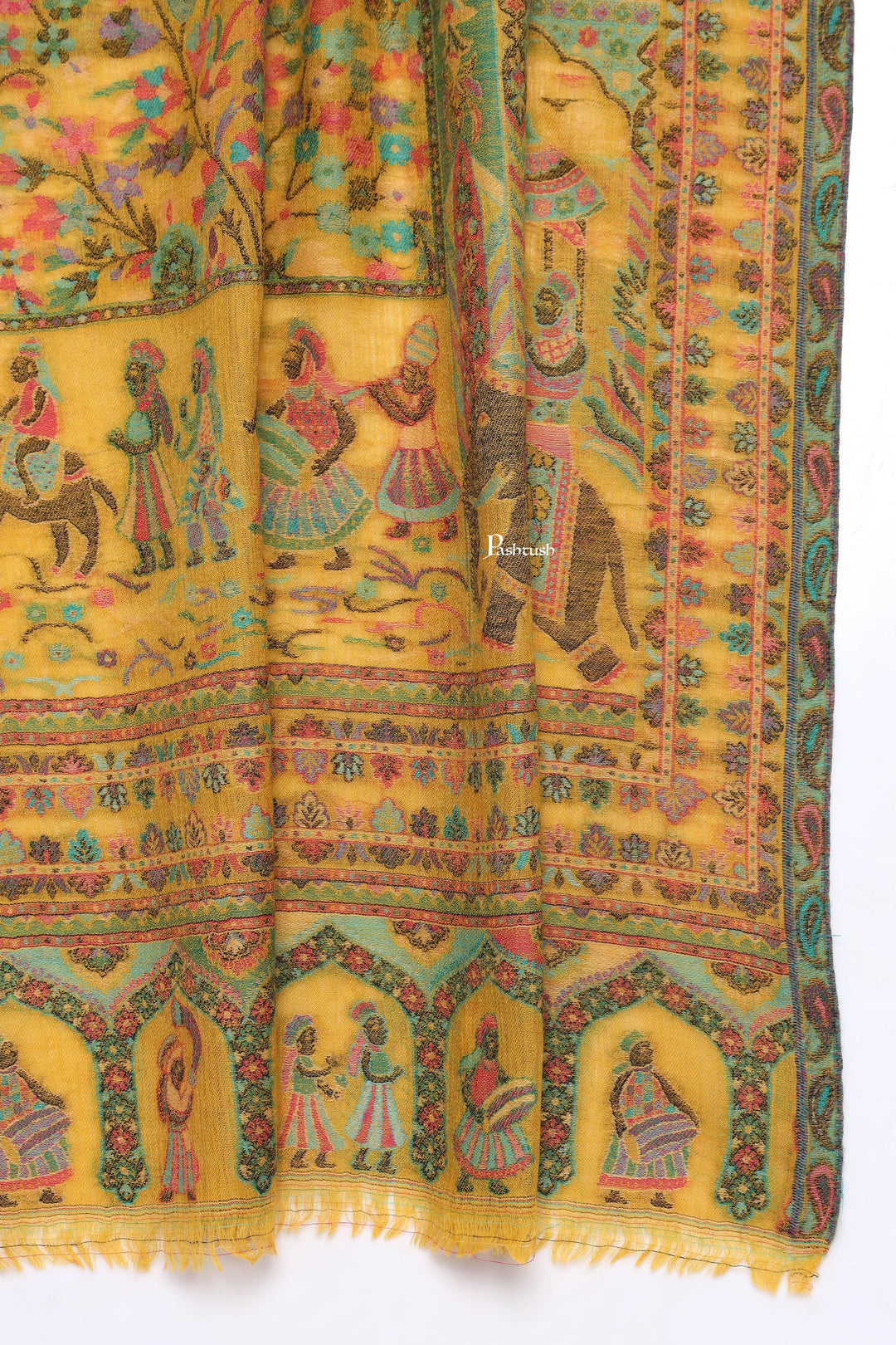 Pashtush India Mens Scarves Stoles and Mufflers Pashtush Mens 100% Pure Wool With Woolmark Certificate Stole, Paisley Design, Mustard