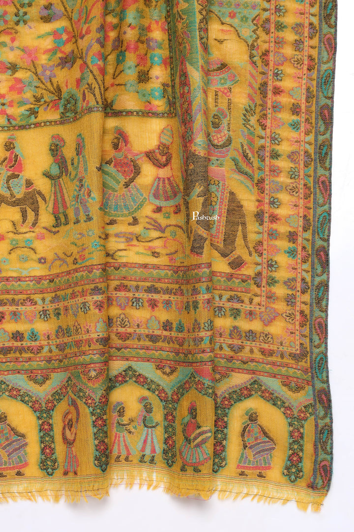Pashtush India Mens Scarves Stoles and Mufflers Pashtush Mens 100% Pure Wool With Woolmark Certificate Stole, Paisley Design, Mustard
