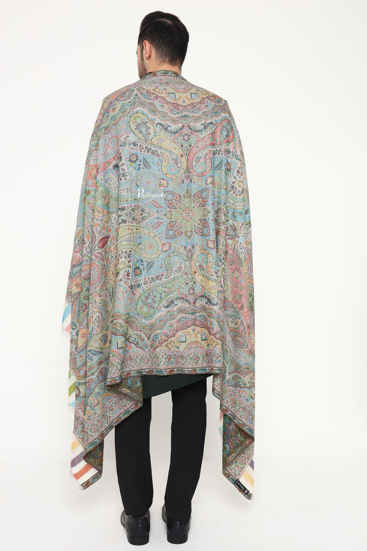 Pashtush India Mens Scarves Stoles and Mufflers Pashtush Mens 100% Pure Wool With Woolmark Certificate Stole, Paisley Palla Design, Ivory