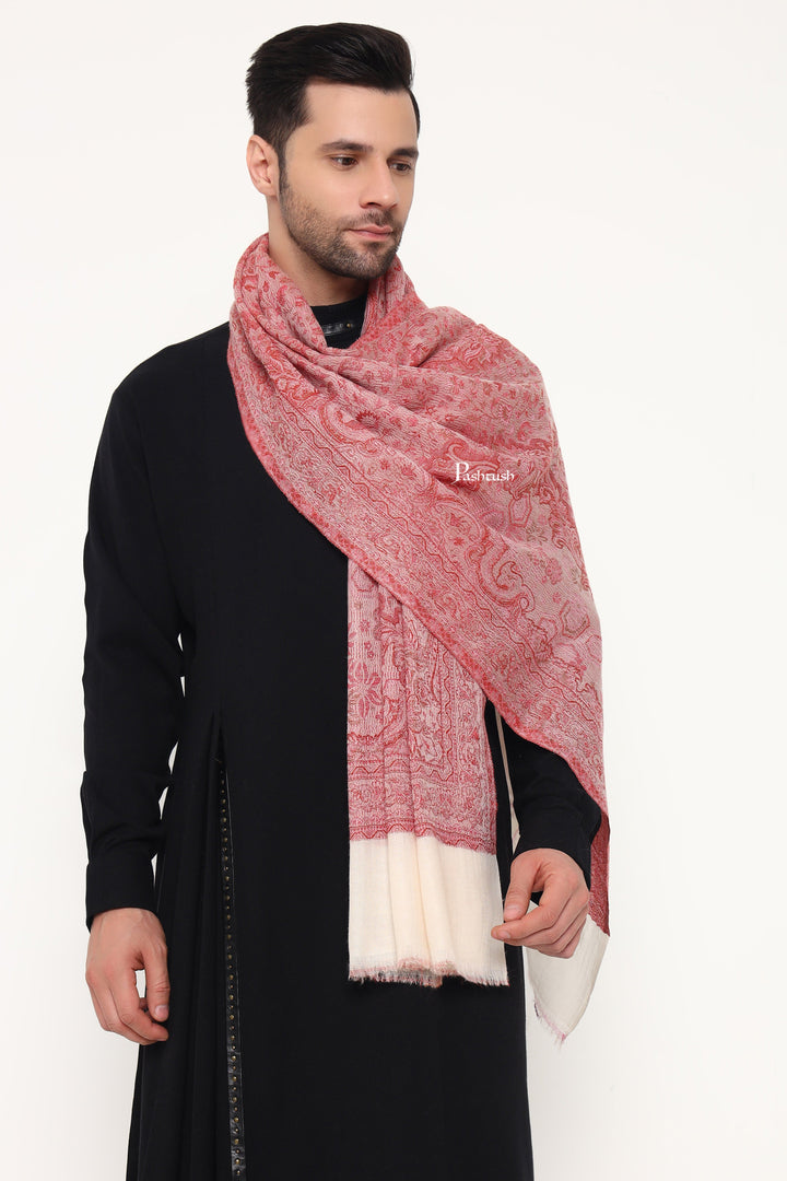 Pashtush India Mens Scarves Stoles and Mufflers Pashtush Mens 100% Pure Wool With Woolmark Certificate Stole, Paisley Weave Design, Ivory
