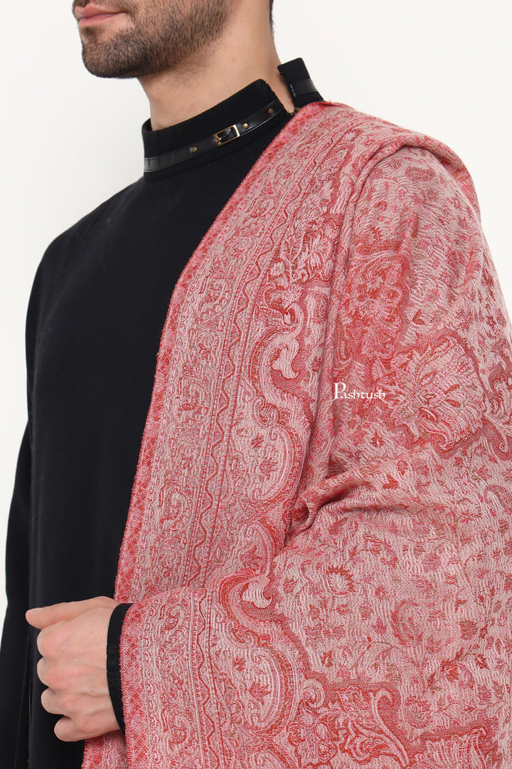 Pashtush India Mens Scarves Stoles and Mufflers Pashtush Mens 100% Pure Wool With Woolmark Certificate Stole, Paisley Weave Design, Ivory