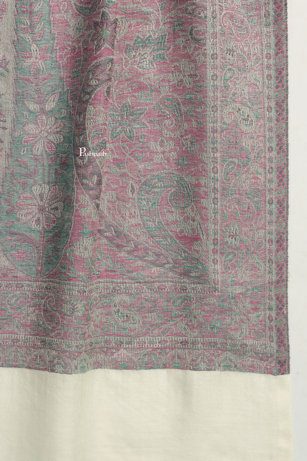 Pashtush India Mens Scarves Stoles and Mufflers Pashtush Mens 100% Pure Wool With Woolmark Certificate Stole, Paisley Weave Design, Ivory