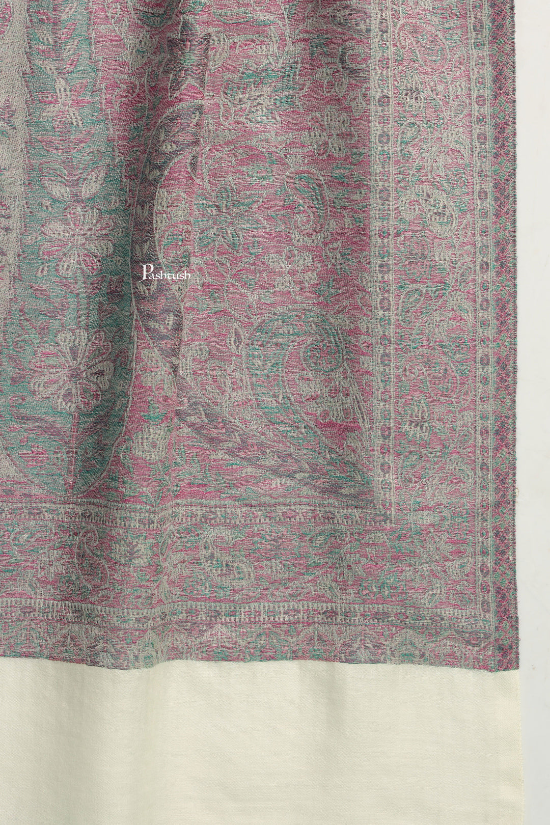 Pashtush India Mens Scarves Stoles and Mufflers Pashtush Mens 100% Pure Wool With Woolmark Certificate Stole, Paisley Weave Design, Ivory
