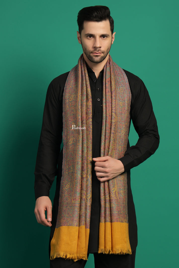 Pashtush India Mens Scarves Stoles and Mufflers Pashtush Mens 100% Pure Wool With Woolmark Certificate Stole, Paisley Weave Design, Mustard