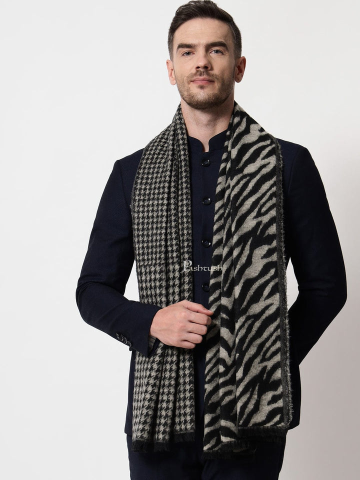 Pashtush India Mens Scarves Stoles and Mufflers Pashtush mens Acro Wool stole, Monotone Wild Stripes design, Black