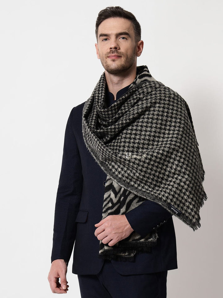 Pashtush India Mens Scarves Stoles and Mufflers Pashtush mens Acro Wool stole, Monotone Wild Stripes design, Black