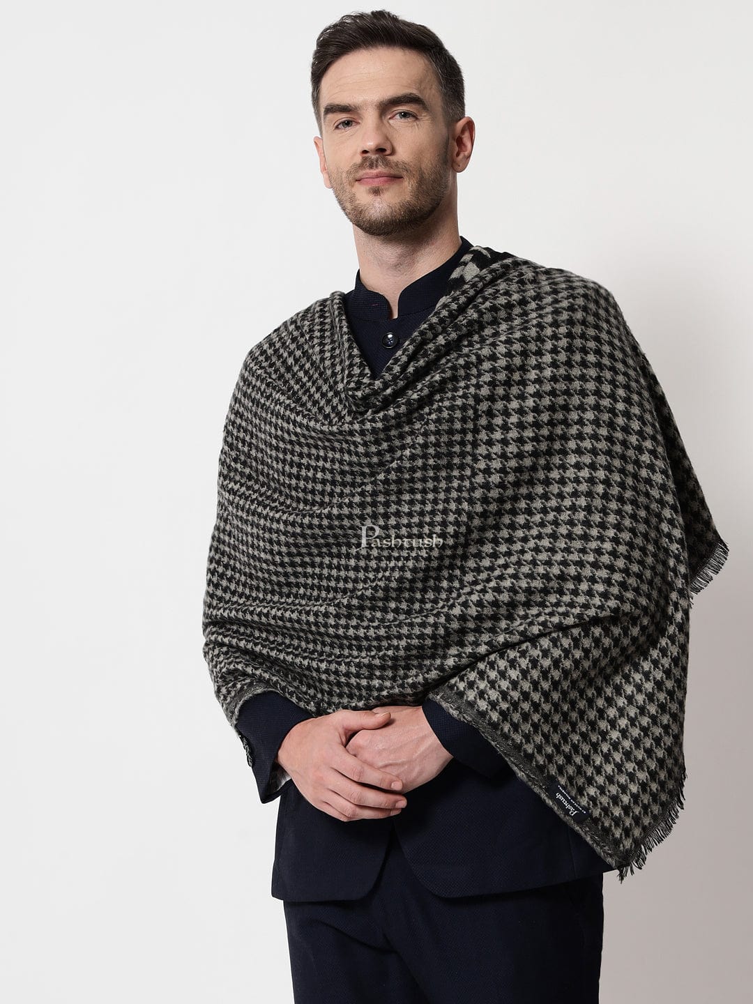 Pashtush India Mens Scarves Stoles and Mufflers Pashtush mens Acro Wool stole, Monotone Wild Stripes design, Black