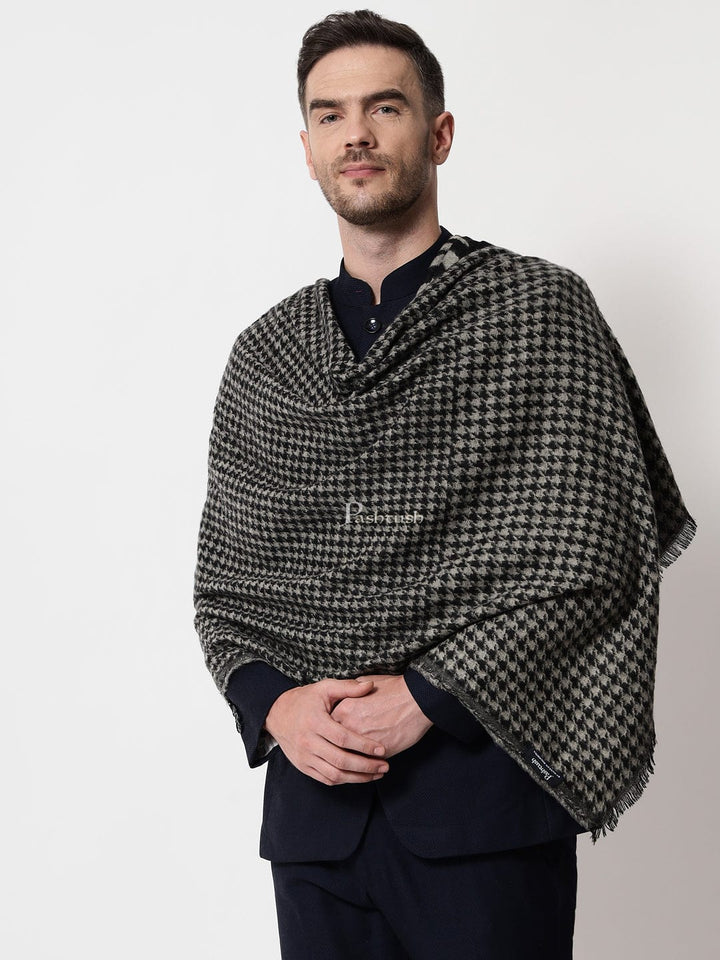 Pashtush India Mens Scarves Stoles and Mufflers Pashtush mens Acro Wool stole, Monotone Wild Stripes design, Black