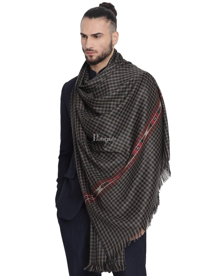 Pashtush India 100x200 Pashtush Mens Aztec Weave Stole, from Himachal, Black