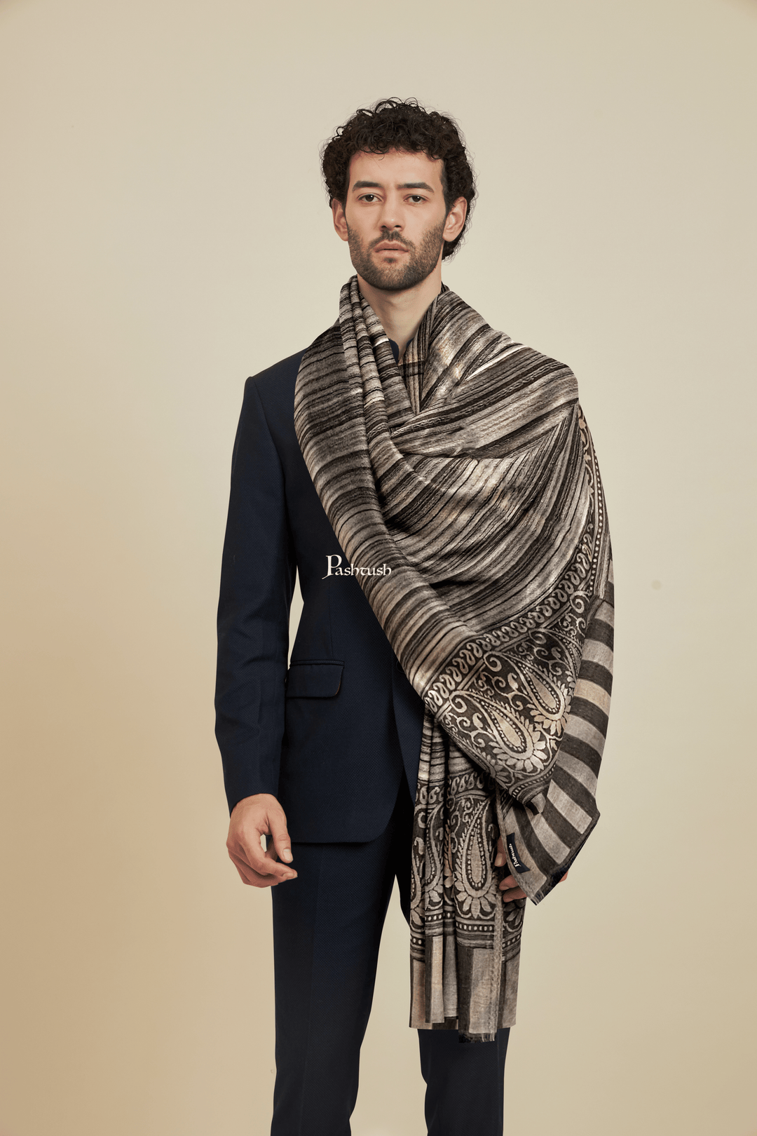 Pashtush India Mens scarf and Stoles Pashtush Mens Bamboo Scarf, Woven Paisley Soft And Natural, Black