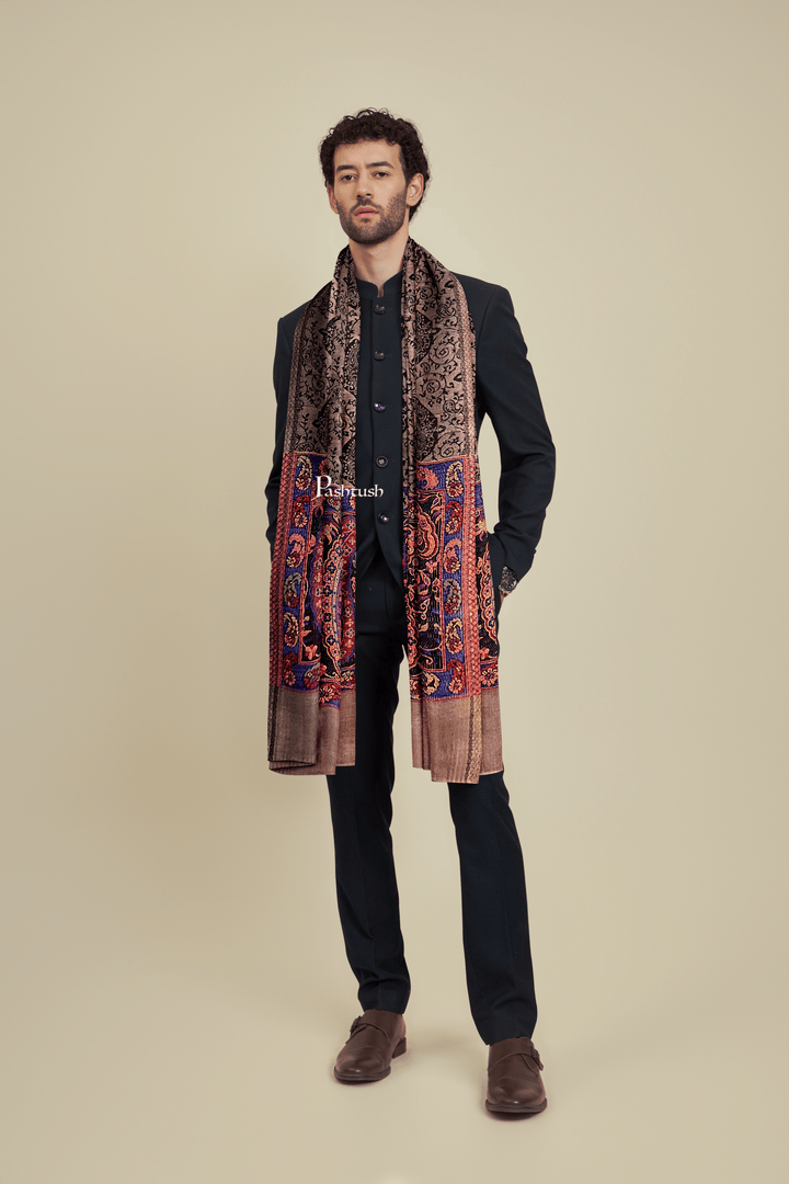 Pashtush India Mens scarf and Stoles Pashtush Mens Bamboo Scarf, Woven Paisley Soft And Natural,Black
