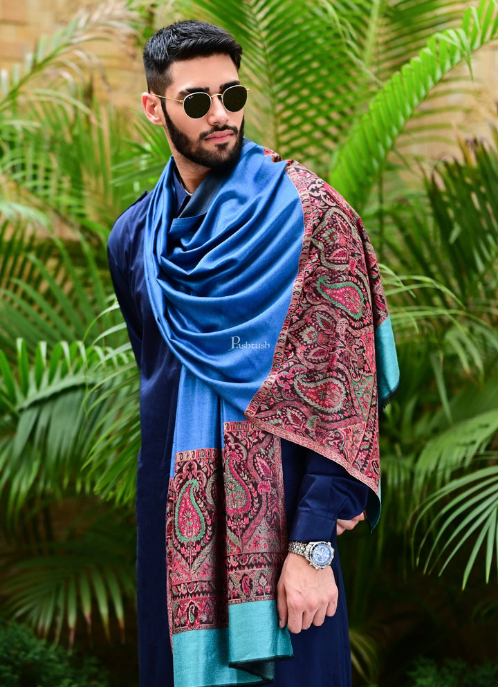 Pashtush India Mens Scarves Stoles and Mufflers Pashtush Mens Bamboo Scarf, Woven Paisley Soft And Natural, Cobalt Blue