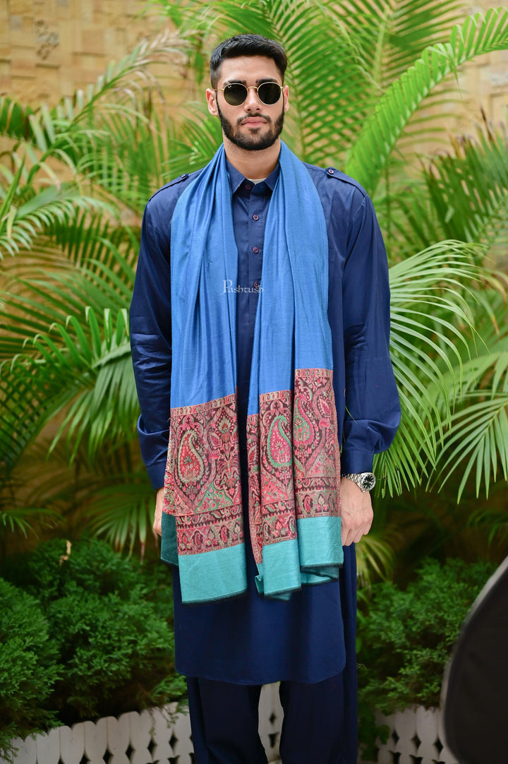 Pashtush India Mens Scarves Stoles and Mufflers Pashtush Mens Bamboo Scarf, Woven Paisley Soft And Natural, Cobalt Blue
