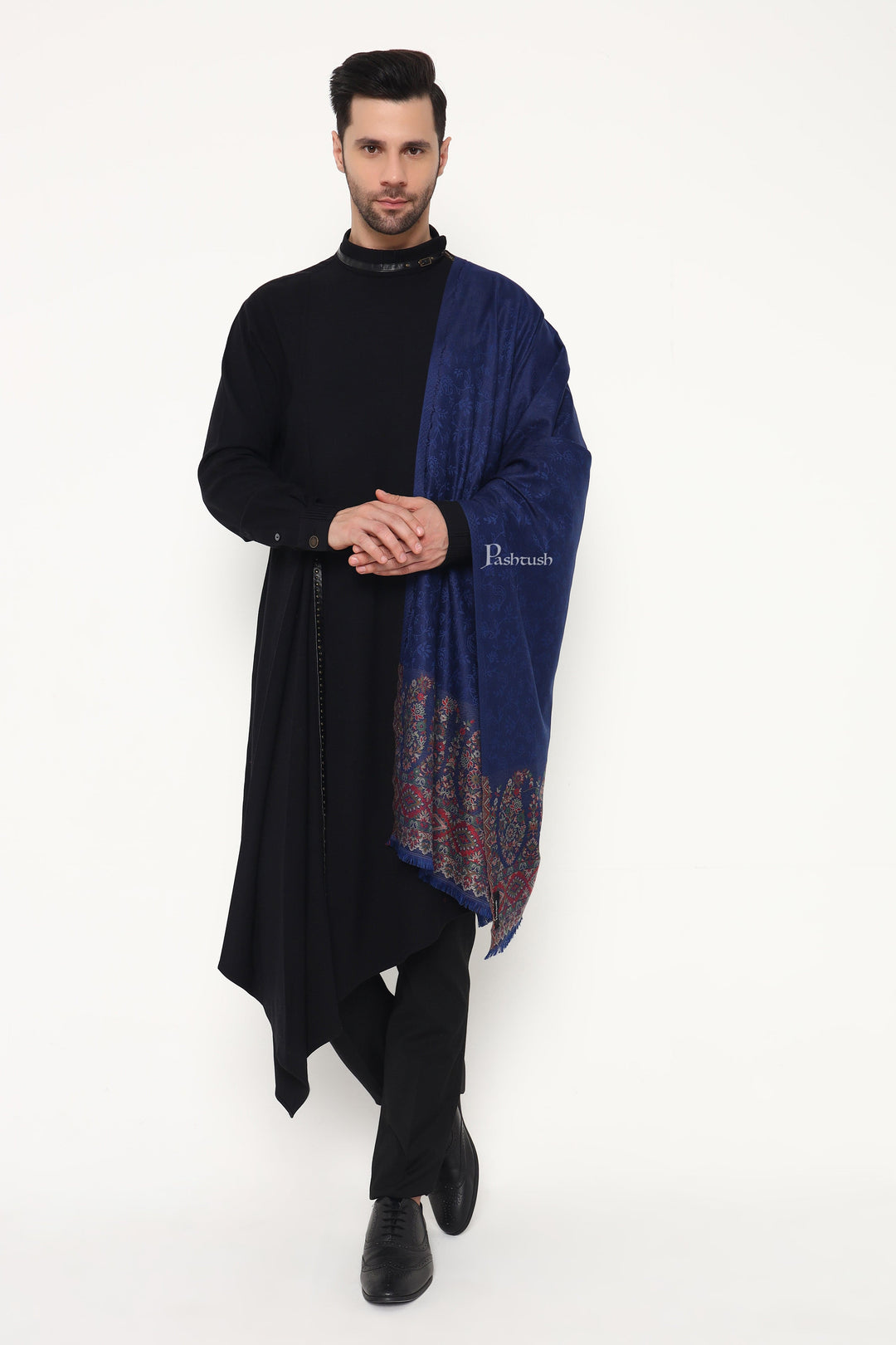 Pashtush India Mens Scarves Stoles and Mufflers Pashtush Mens Bamboo Stole, Ambi Palla Design, Blue