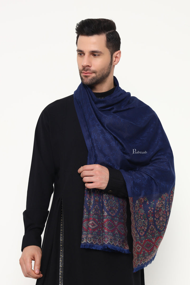 Pashtush India Mens Scarves Stoles and Mufflers Pashtush Mens Bamboo Stole, Ambi Palla Design, Blue