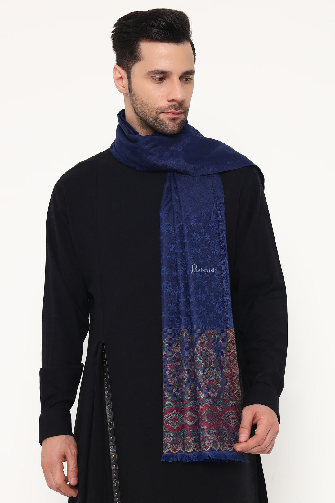 Pashtush India Mens Scarves Stoles and Mufflers Pashtush Mens Bamboo Stole, Ambi Palla Design, Blue