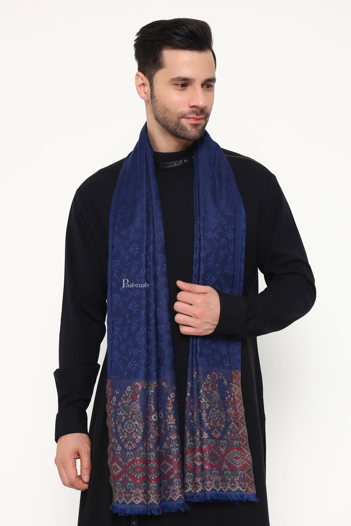 Pashtush India Mens Scarves Stoles and Mufflers Pashtush Mens Bamboo Stole, Ambi Palla Design, Blue