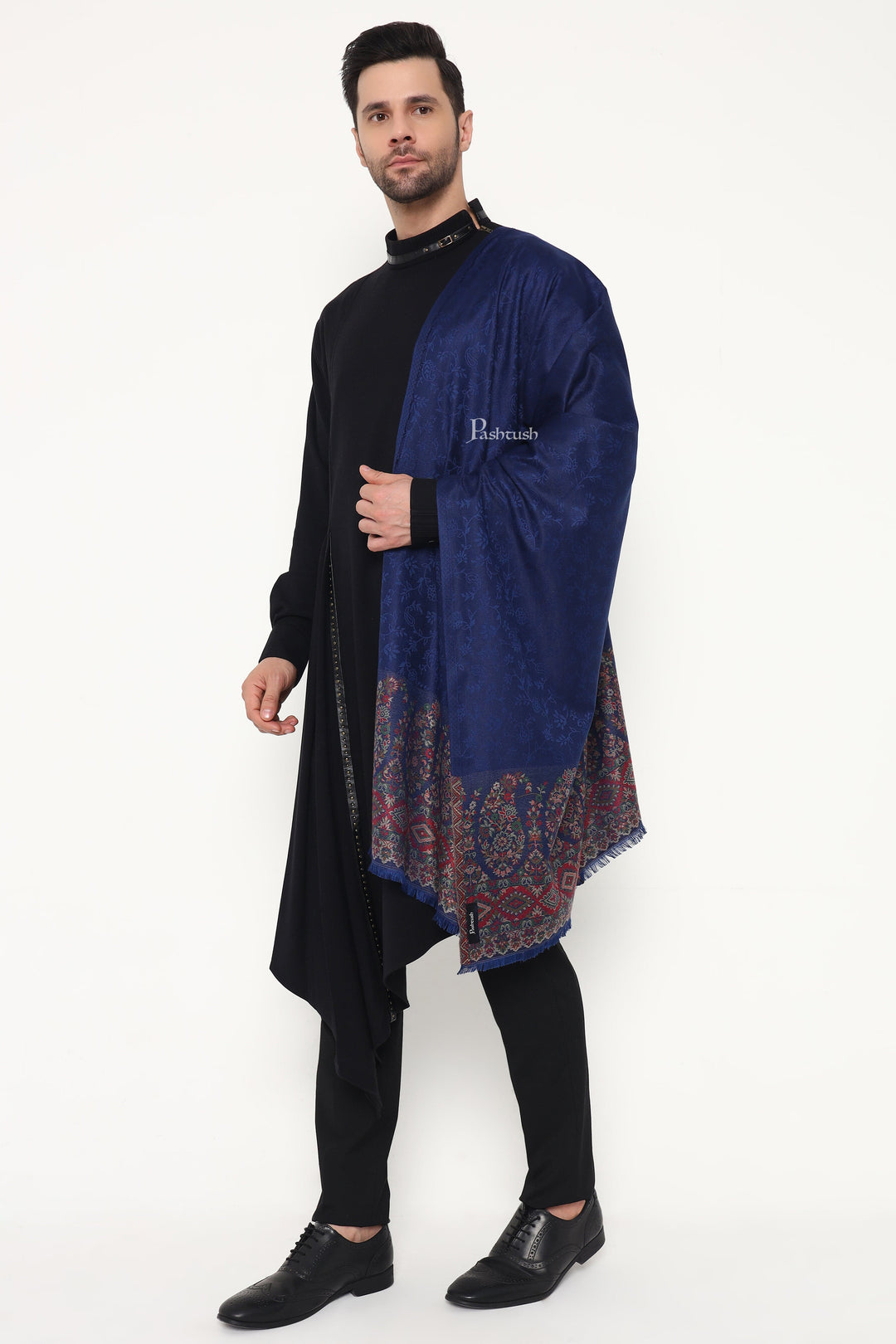 Pashtush India Mens Scarves Stoles and Mufflers Pashtush Mens Bamboo Stole, Ambi Palla Design, Blue