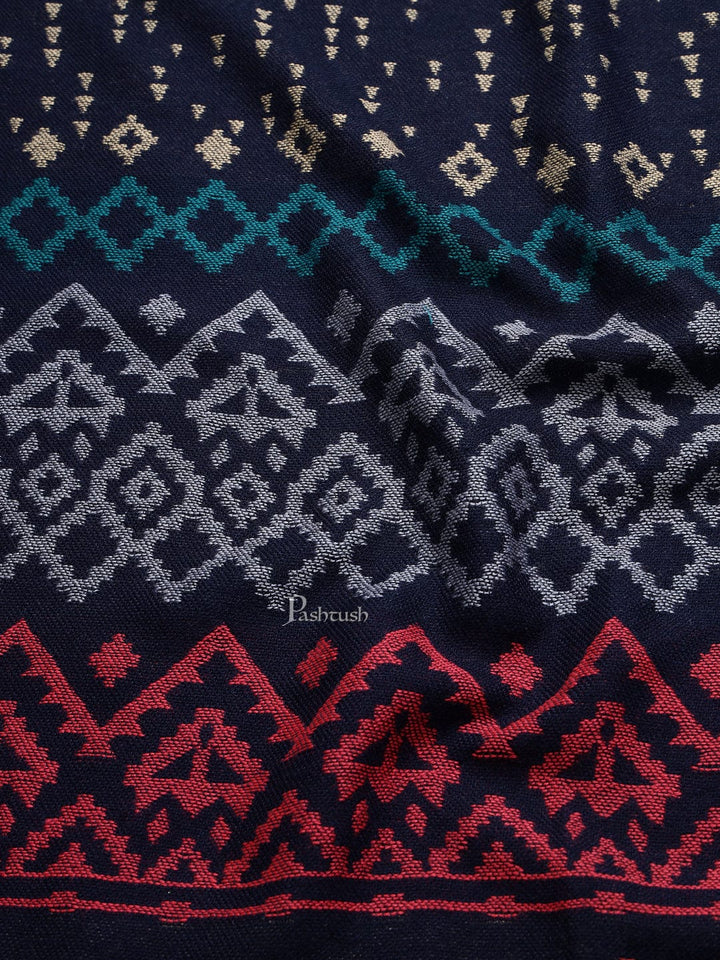 Pashtush India Mens Scarves Stoles and Mufflers Pashtush mens Bamboo stole, Aztec Weave, Reversible design, Blue