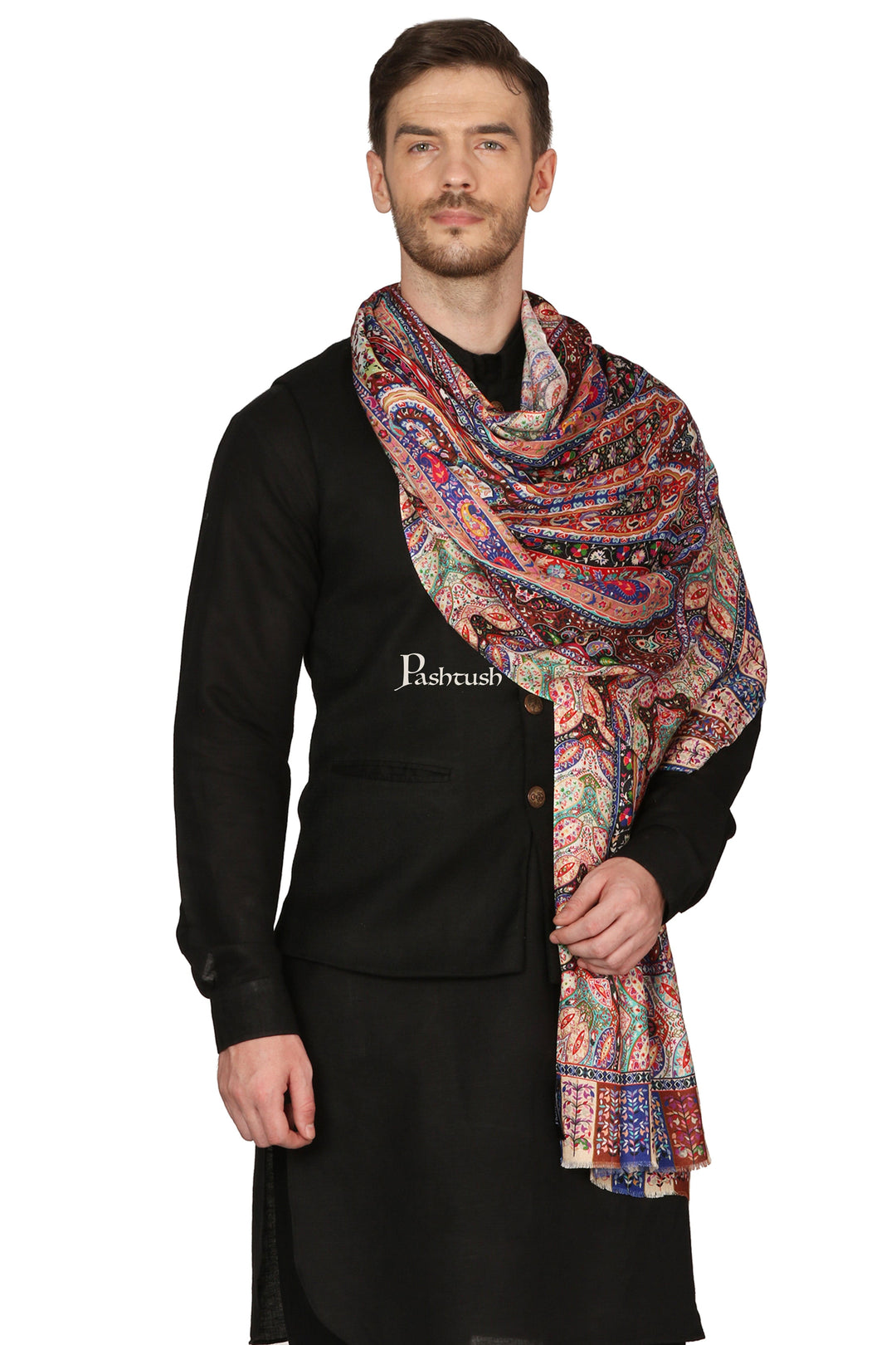 Pashtush India Mens Scarves Stoles and Mufflers Pashtush Mens bamboo Stole, Kalamkari Printed Ethnic Scarf