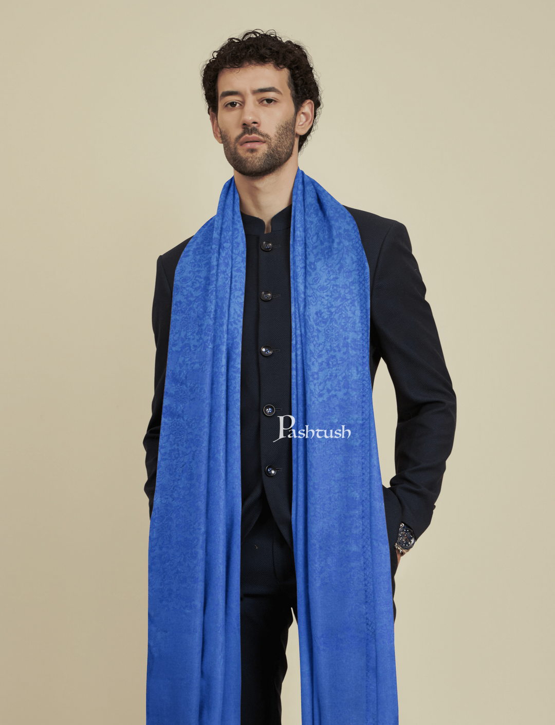 Pashtush India Mens scarf and Stoles Pashtush Mens Bamboo Stole, Navy Blue