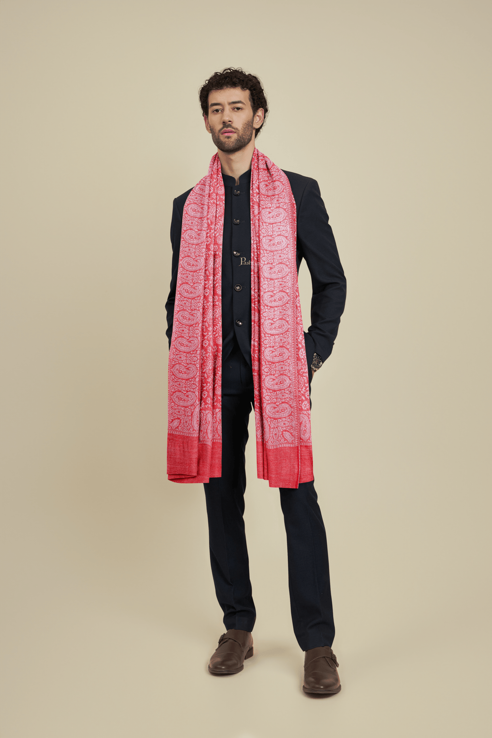 Pashtush India Mens scarf and Stoles Pashtush Mens Bamboo Stole, Pasiley Weave Design, Red