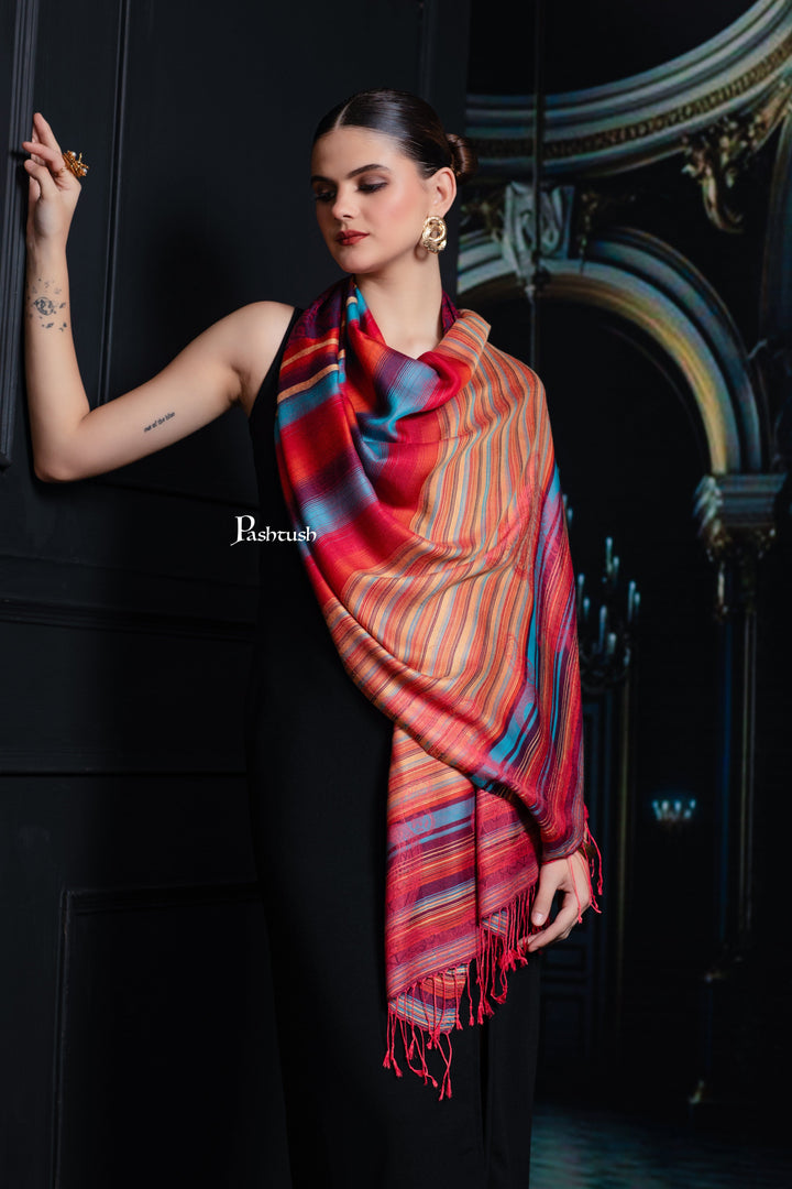 Pashtush India womens scarf and Stoles Pashtush Mens Bamboo Stole, Woven Stripes  Design, Multicolour