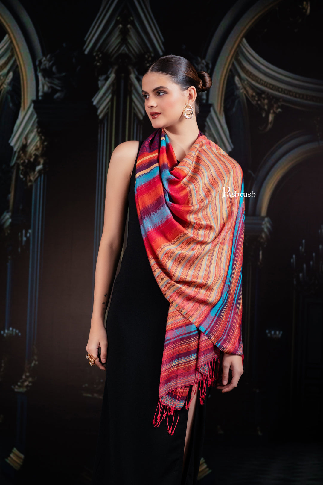 Pashtush India womens scarf and Stoles Pashtush Mens Bamboo Stole, Woven Stripes  Design, Multicolour