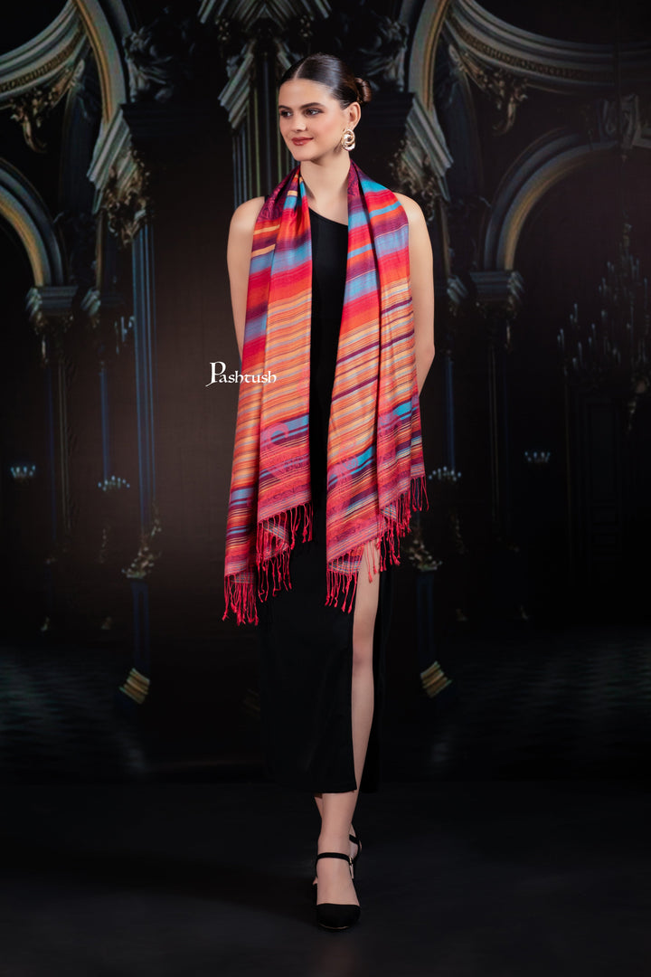 Pashtush India womens scarf and Stoles Pashtush Mens Bamboo Stole, Woven Stripes  Design, Multicolour
