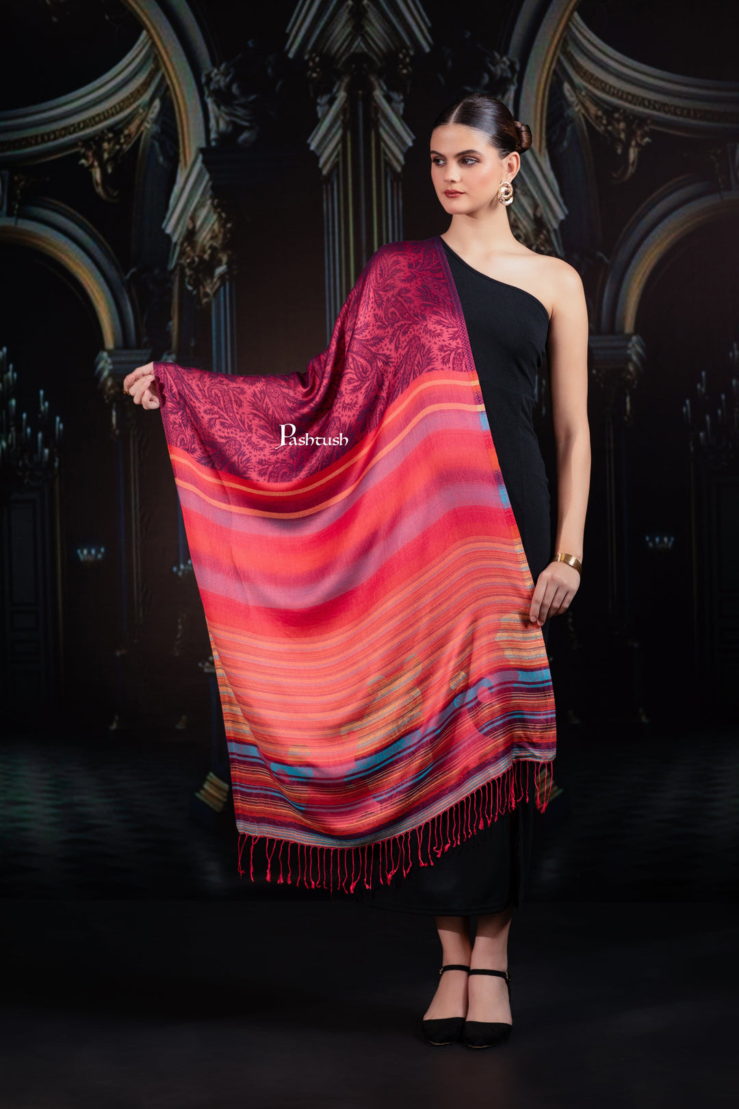 Pashtush India womens scarf and Stoles Pashtush Mens Bamboo Stole, Woven Stripes  Design, Multicolour