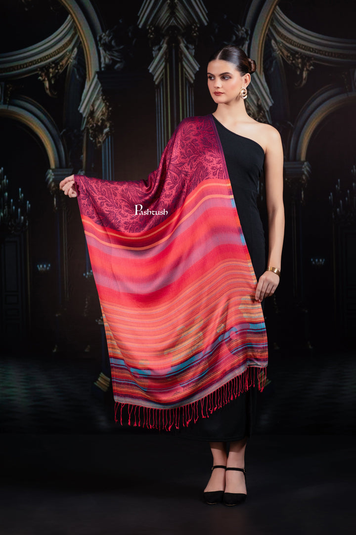 Pashtush India womens scarf and Stoles Pashtush Mens Bamboo Stole, Woven Stripes  Design, Multicolour