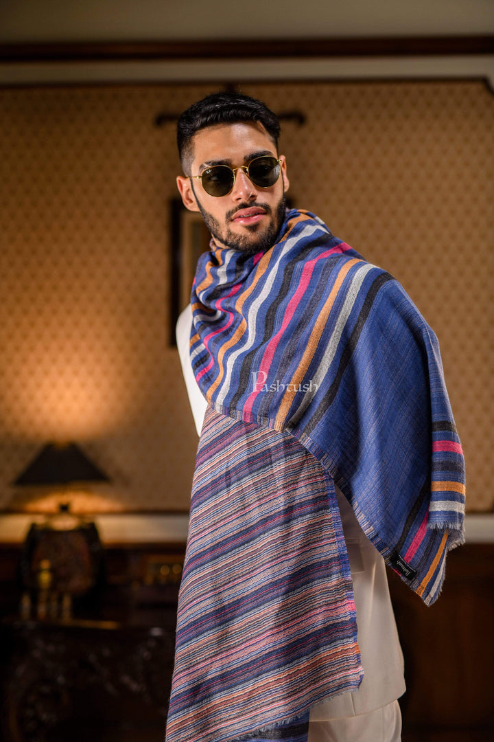 Pashtush India 70x200 Pashtush Mens Cashmere and Wool Blended Scarf, with Fluro-Neon Stripes