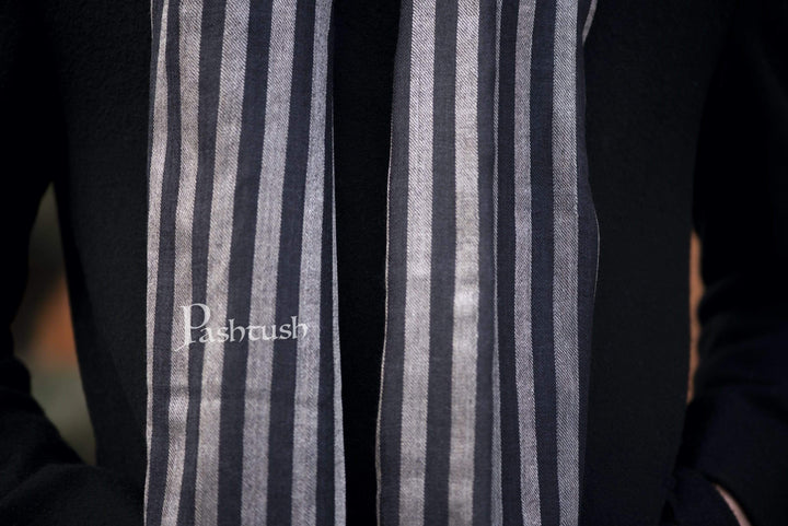 Pashtush India 70x200 Pashtush Mens Cashmere and Wool Scarf, Striped Charcoal Black