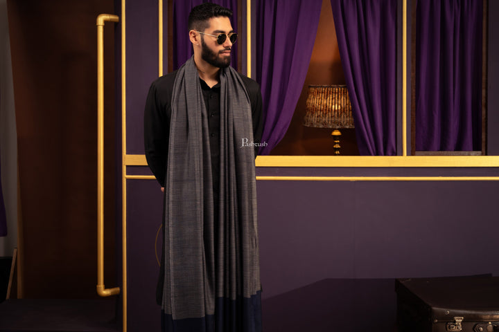Pashtush India Mens Shawls Gents Shawl Pashtush Mens Cashmere Shawl, Reversible Design, Dark Grey