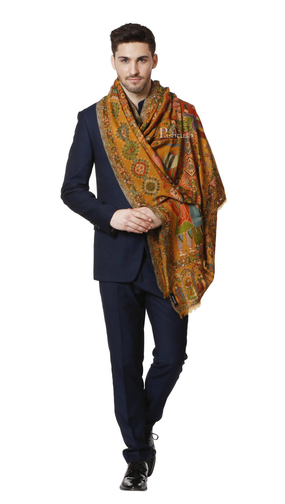 Pashtush India 100x200 Pashtush Mens Darbar Stole, With Woven Kaani,  Pure Wool, Woolmark Certified