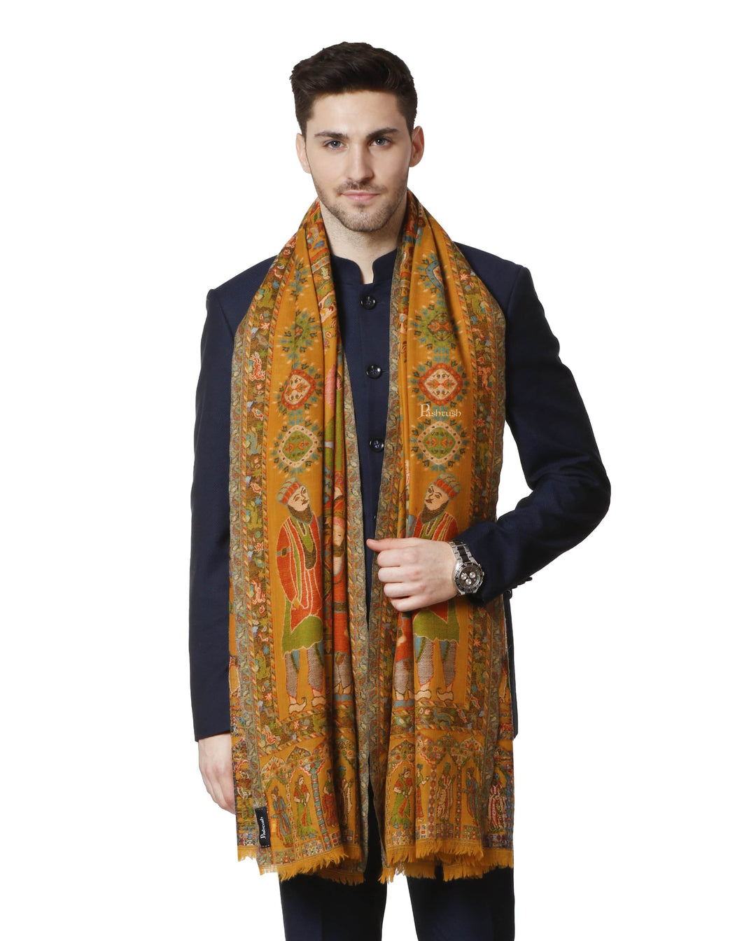 Pashtush India 100x200 Pashtush Mens Darbar Stole, With Woven Kaani,  Pure Wool, Woolmark Certified