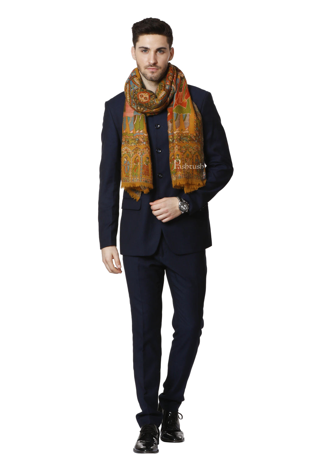 Pashtush India 100x200 Pashtush Mens Darbar Stole, With Woven Kaani,  Pure Wool, Woolmark Certified